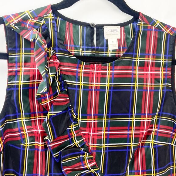 J. Crew 6 NWT Womens Red Black Tartan Ruffle Tank Top Blouse - Picture 2 of 8